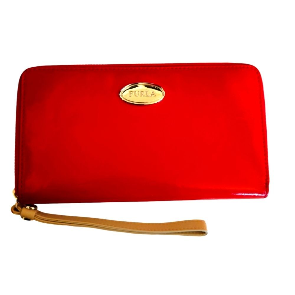 Furla Soft Red Saffiano Leather Zip Around Large Classic Accordion Wallet